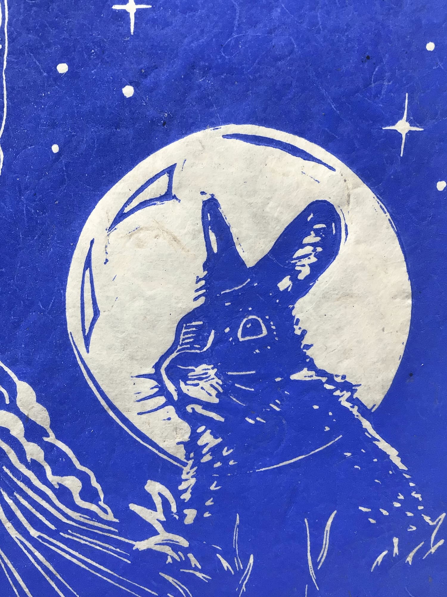 Kaninchen Weltall Rakete – handgedruckter Linoldruck von Blackbeardprint
