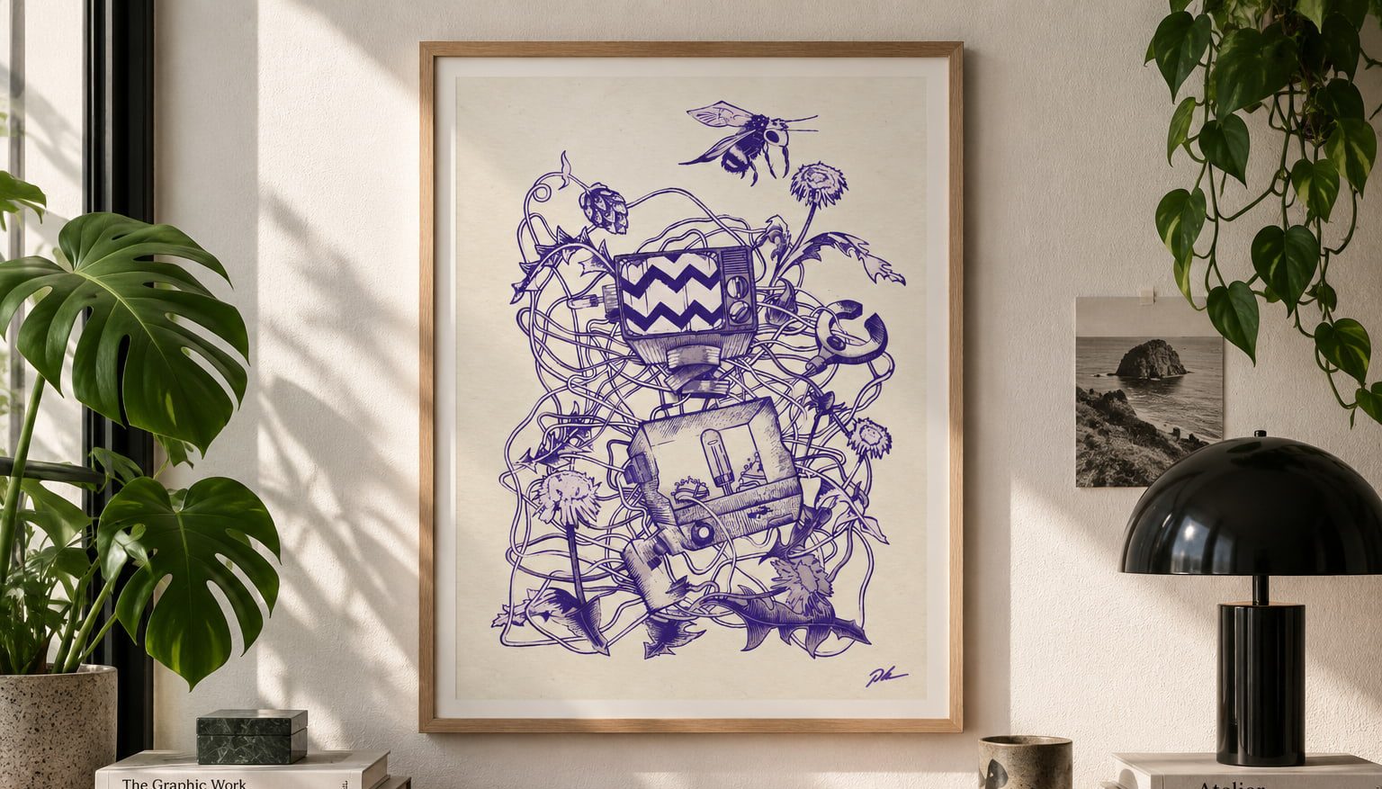 Overgrown Signal Linoldruck gerahmt von Blackbeardprint