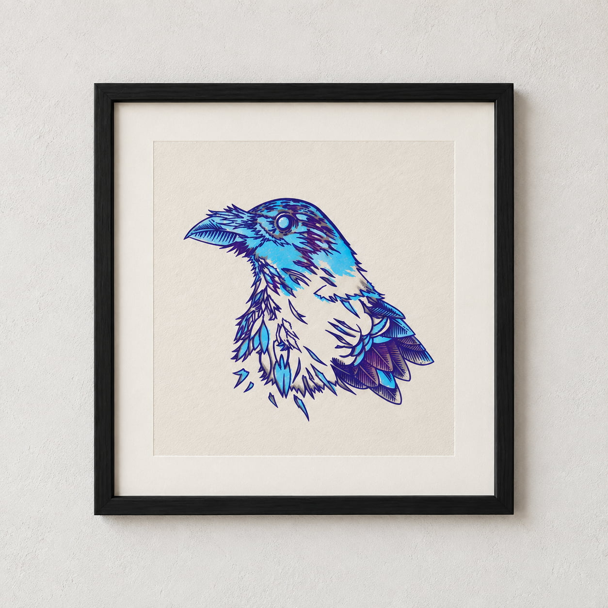 Electric Raven Siebdruck DIN A5 gerahmt von Blackbeardprint