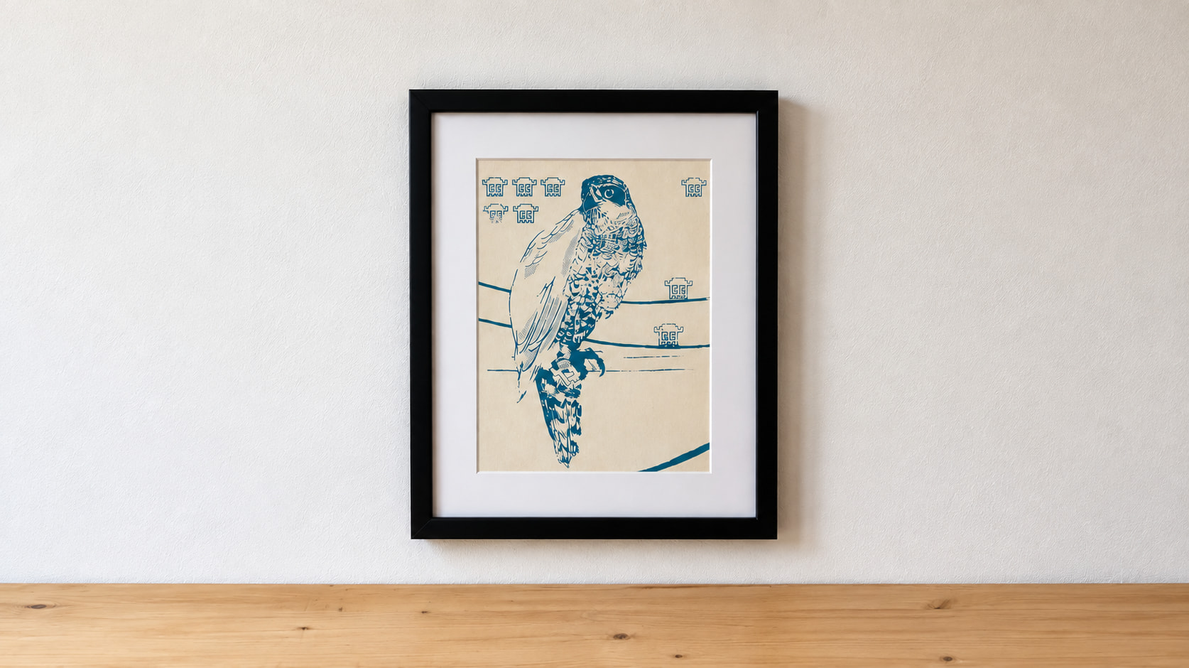 Falcon Linoldruck gerahmt von Blackbeardprint