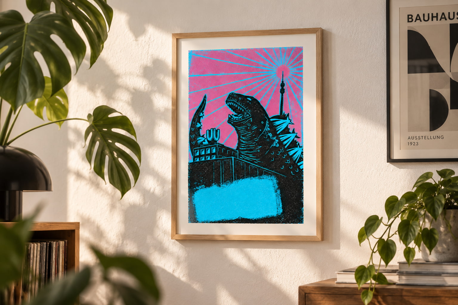 Space Fish Linoldruck gerahmt von Blackbeardprint