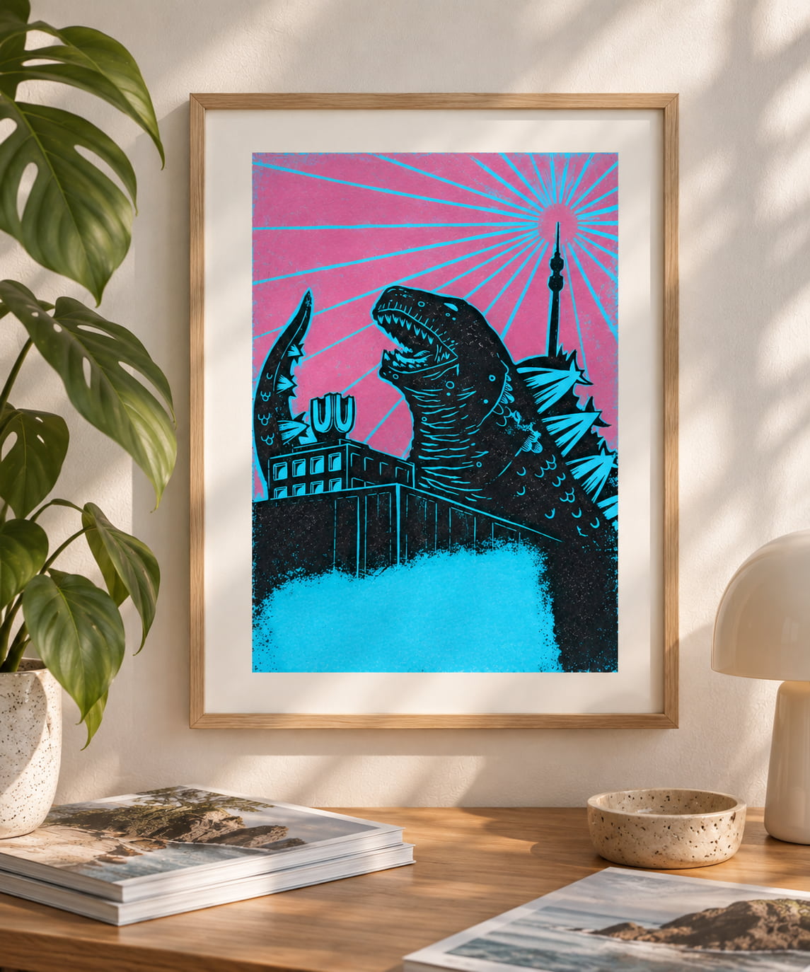 Space Fish Linoldruck von Blackbeardprint