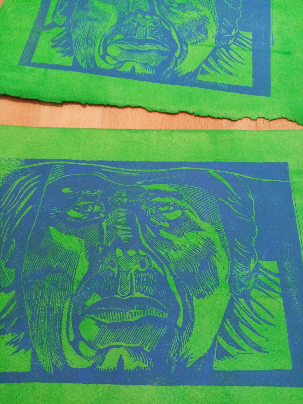 Detail des Green Portrait Linoldrucks – Blackbeardprint