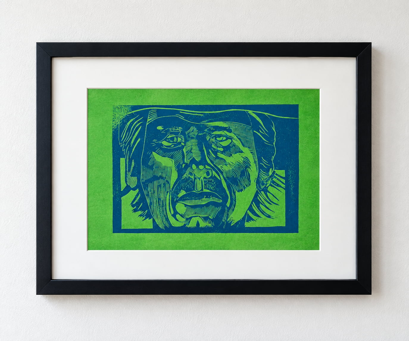 Green Portrait Linoldruck gerahmt – Blackbeardprint