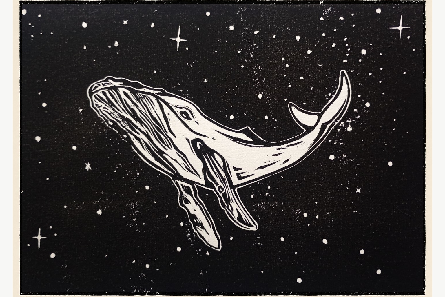 Space Fish Linoldruck von Blackbeardprint
