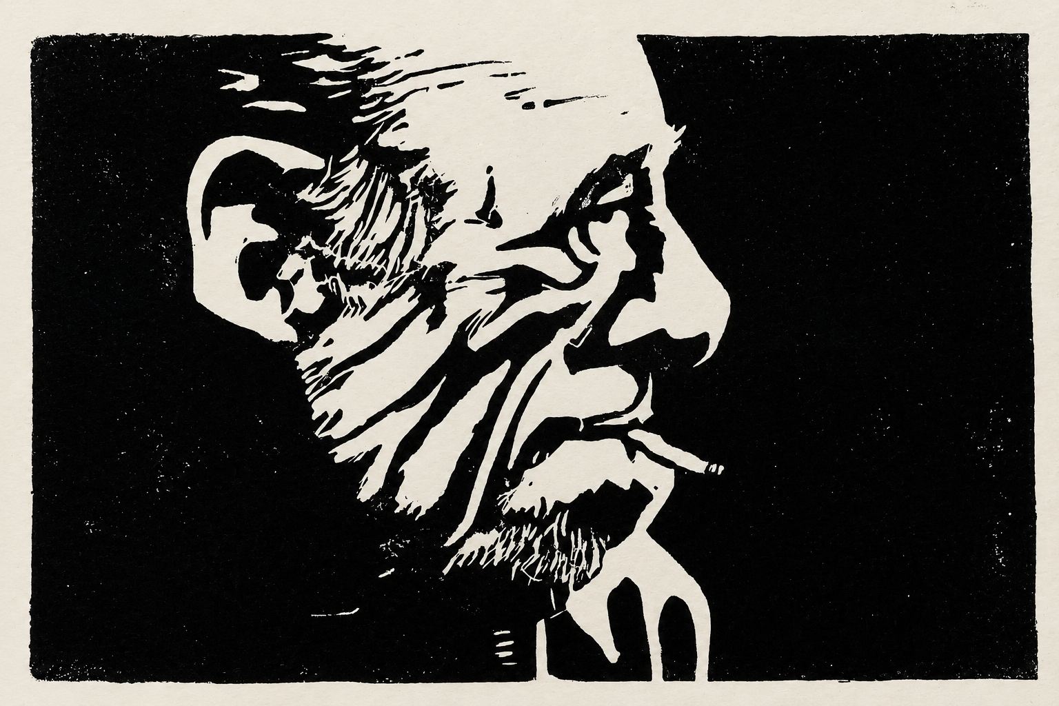 Portrait – handgedruckter Linoldruck von Blackbeardprint
