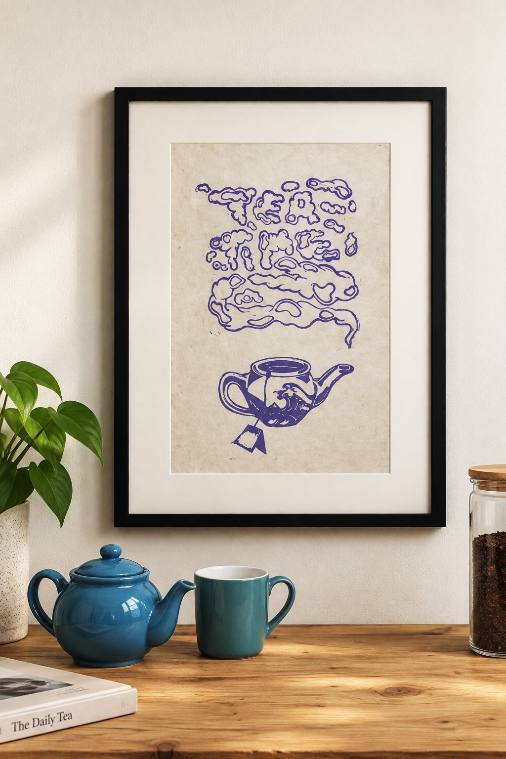 Tea Time Linoldruck gerahmt – Blackbeardprint