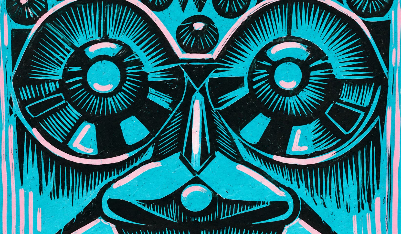 Tribal Mask Linoldruck in einer anderen Farbvariante – Blackbeardprint