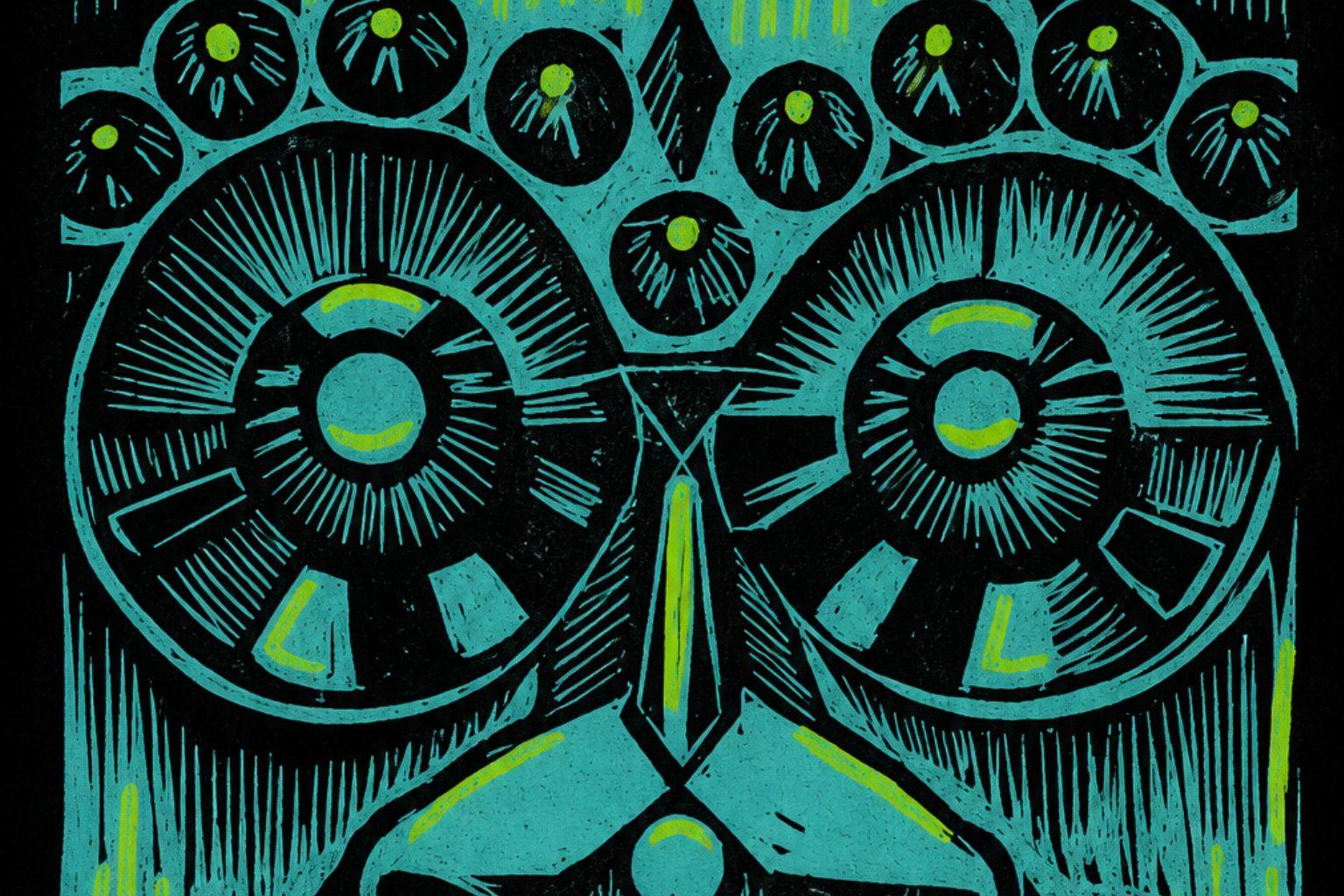 Tribal Mask – handgedruckter Linoldruck von Blackbeardprint