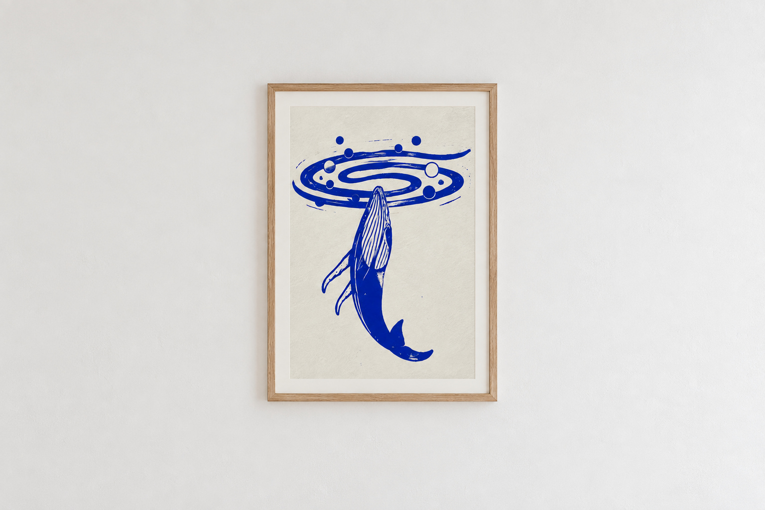 Whale Universe Wal Linoldruck A3 gerahmt von Blackbeardprint