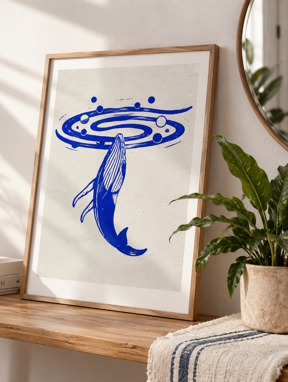 Space Fish Linoldruck von Blackbeardprint